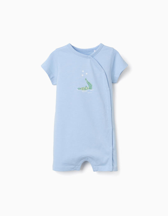 Cotton Romper With Crocodile Print For Newborn And Baby Boys Blue