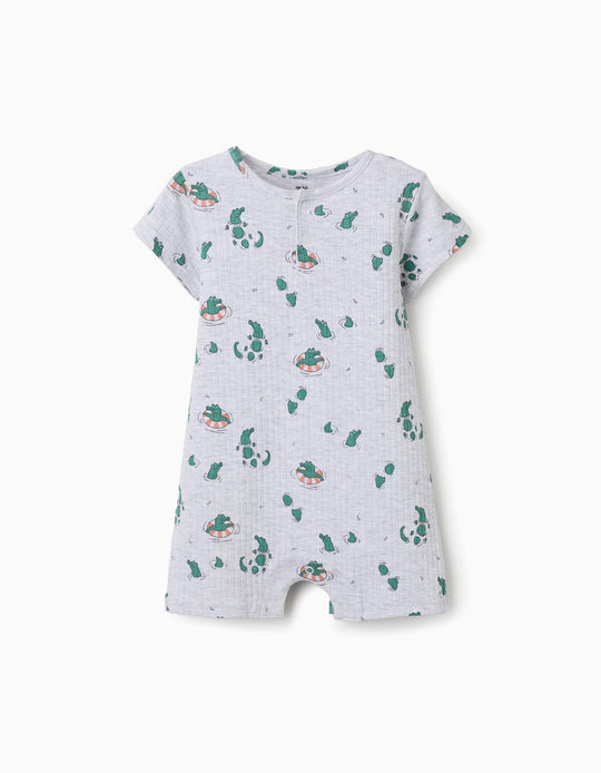 Ribbed Romper With Alligator Motif For Newborn And Baby Boys Grey