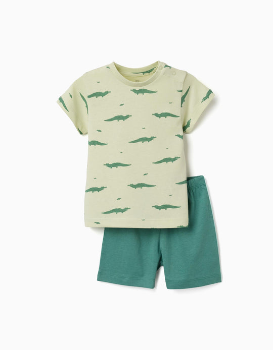 Short Sleeve Cotton Pyjamas With Alligator Motif For Baby Boys Green