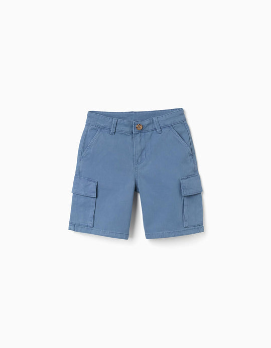 Midi Twill Shorts With Cargo Pockets For Boys Blue