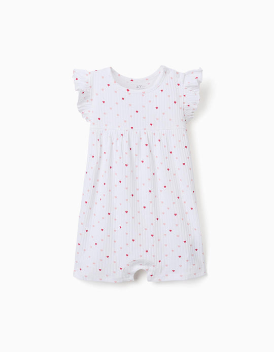Ribbed Romper With Heart Motif For Newborn And Baby Girls White