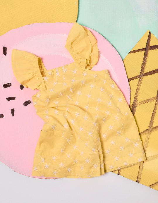 Cotton Playsuit With Embroidery And Ruffles B&S For Baby Girls Yellow