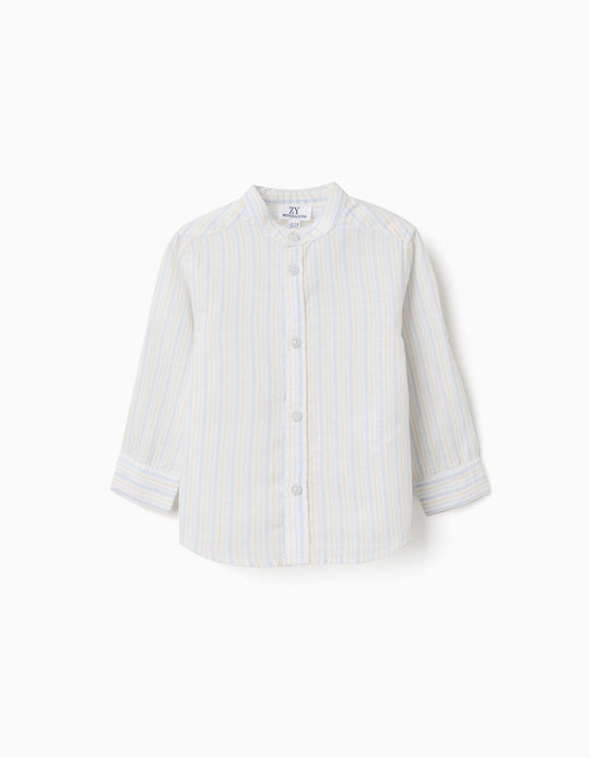 Striped Cotton Shirt With Mao Collar B&S For Baby Boys White Yellow Blue