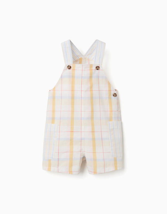 Checked Cotton Dungarees B&S For Baby Boys White Yellow Blue Red
