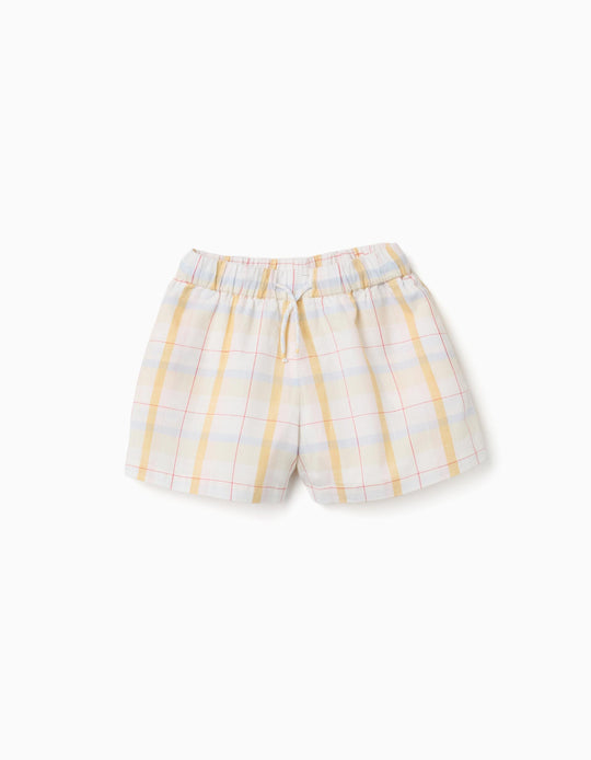 Checked Cotton Shorts With Drawstring B&S For Girls White Yellow Blue Red