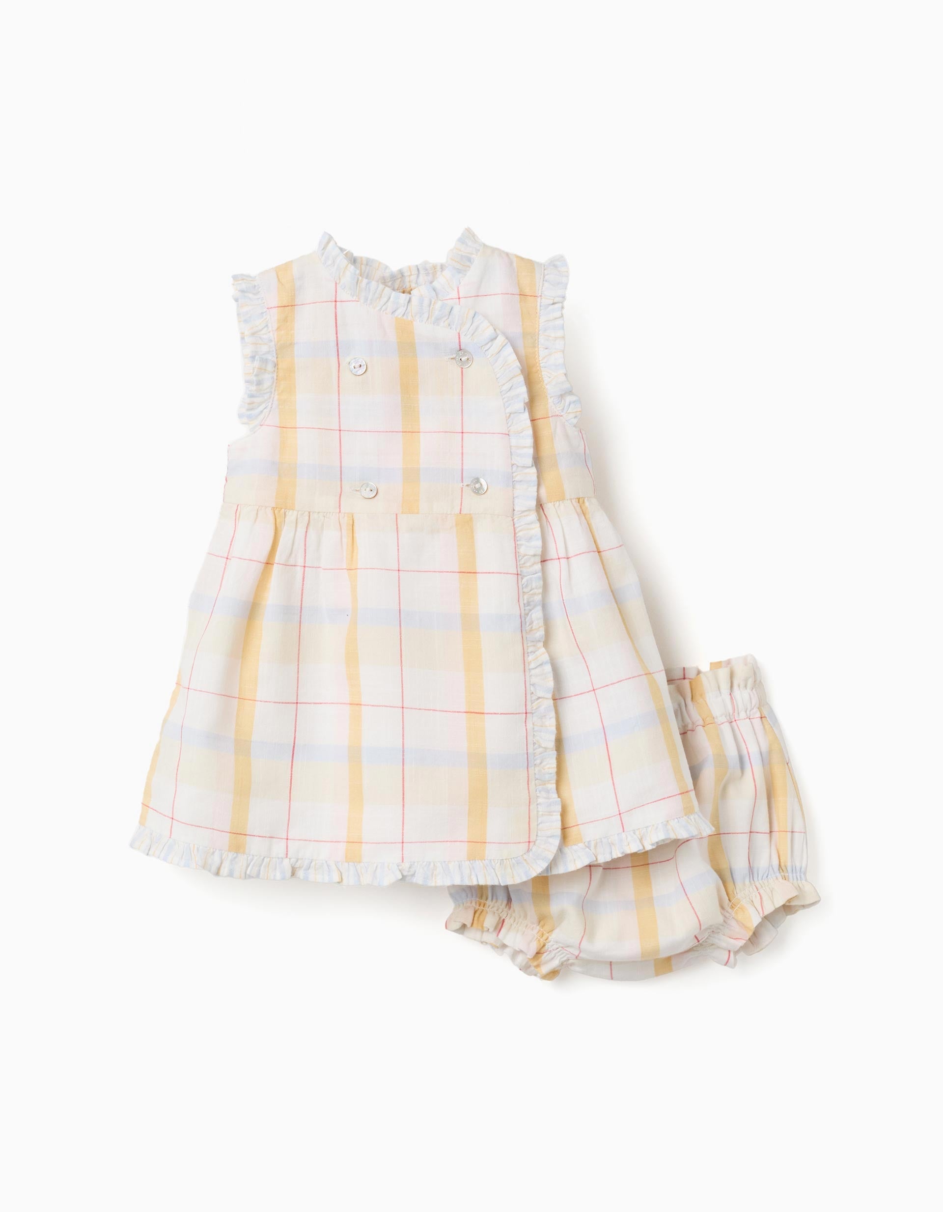 Checked Cotton Dress + Bloomers B&S For Newborn Girls Multicolour