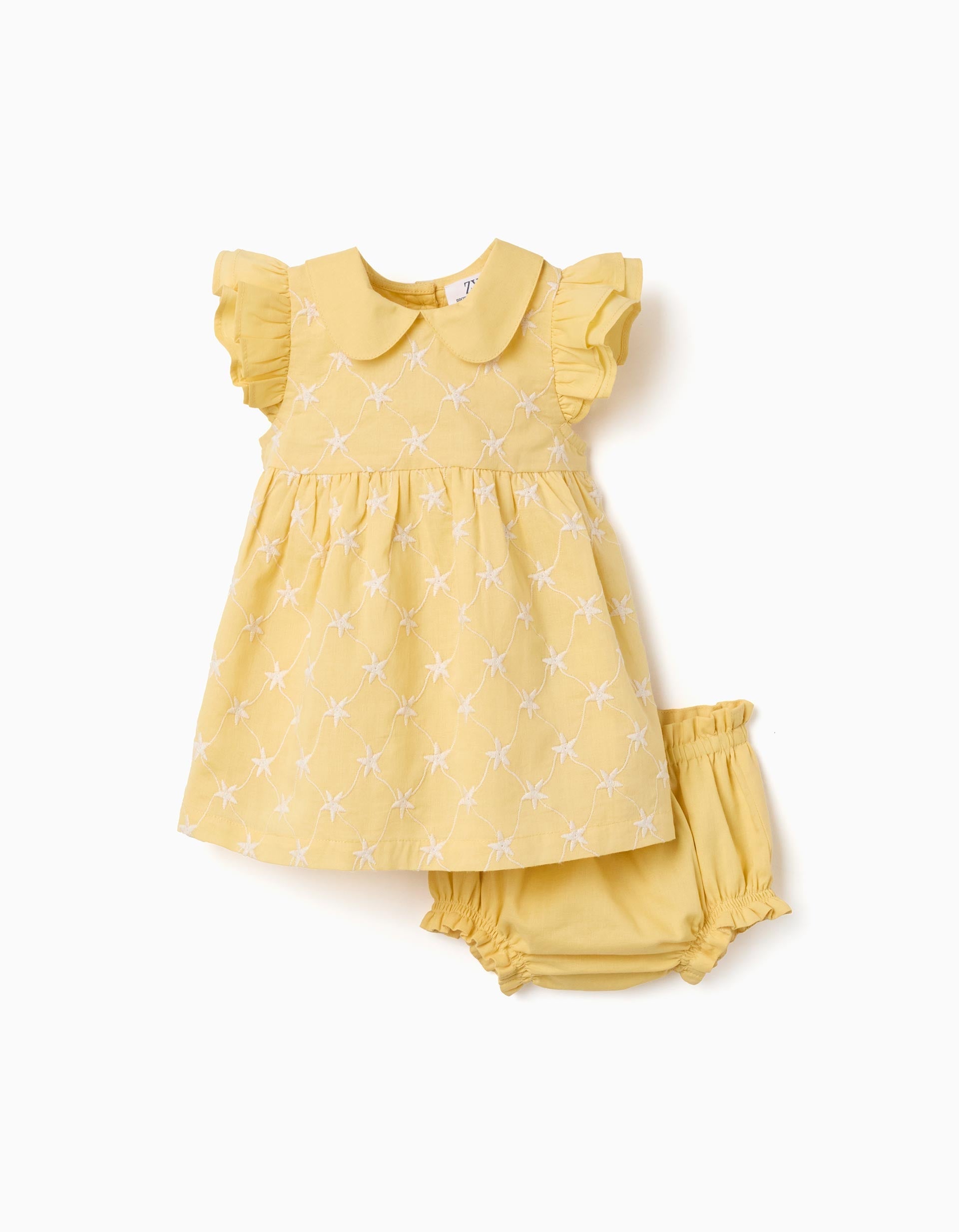 Cotton Dress With Embroidery And Ruffles B&S For Newborn Girls Yellow