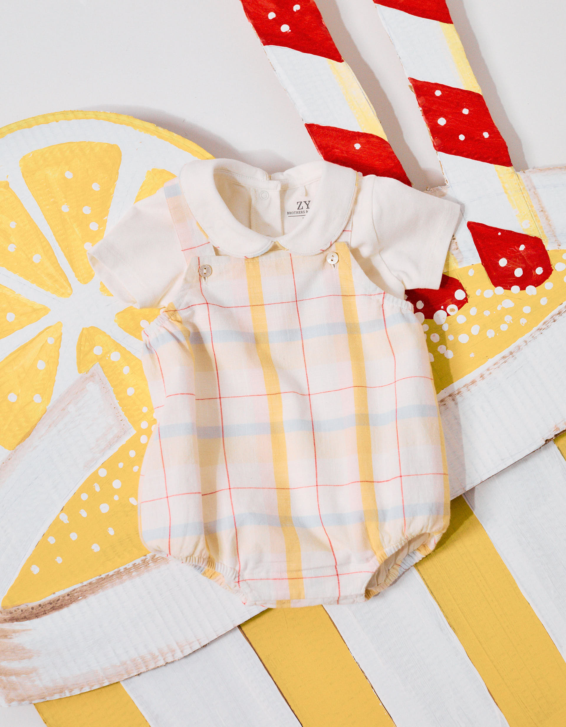 Cotton Bodysuit + Checked Romper B&S For Newborn Boys Multicolour