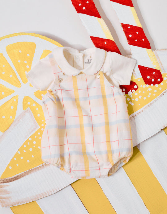 Cotton Bodysuit + Checked Romper B&S For Newborn Boys Multicolour