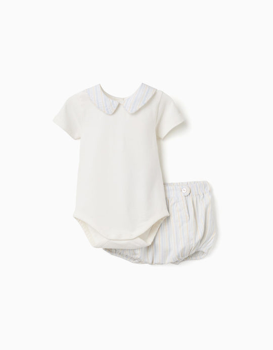 Cotton Bodysuit + Striped Shorts B&S For Newborns White Yellow Blue