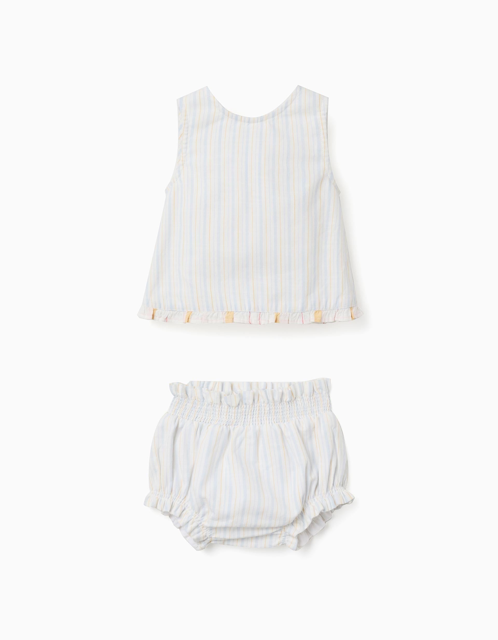 Striped Cotton Blouse + Bloomers B&S For Newborn Girls White Yellow Blue