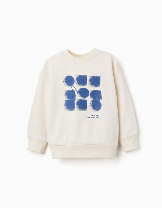 Cotton Sweatshirt With Abstract Print For Boys, Light Beige/Blue