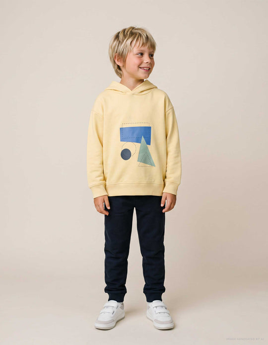Brushed Sweatshirt And Joggers Set With Print For Boys, Yellow/Blue