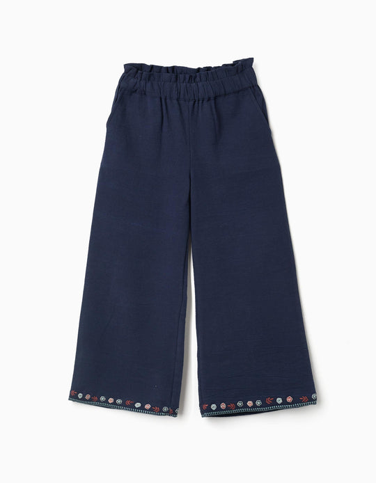 Cotton Trousers For Girls, Dark Blue