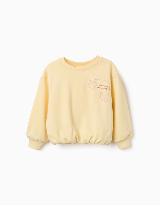 Cotton Sweatshirt With Creativity Print For Girls, Yellow
