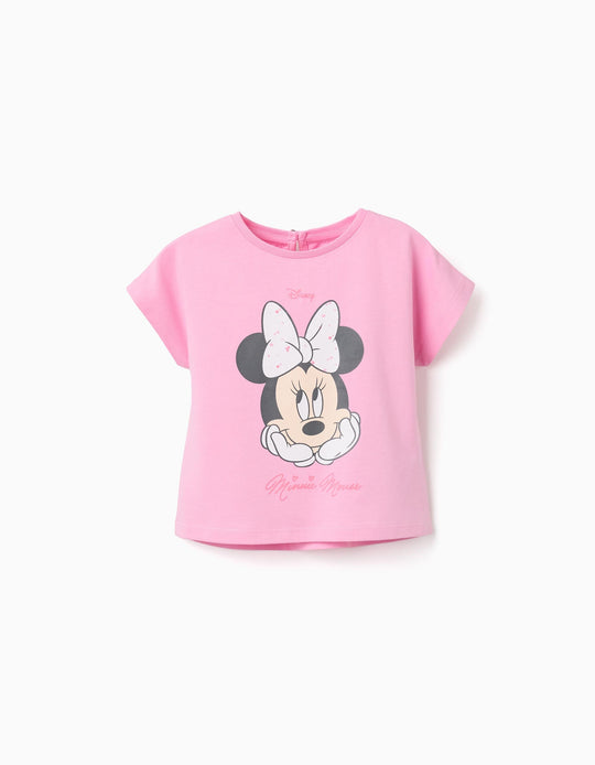 Cotton T-Shirt With Minnie Print For Baby Girls, Pink