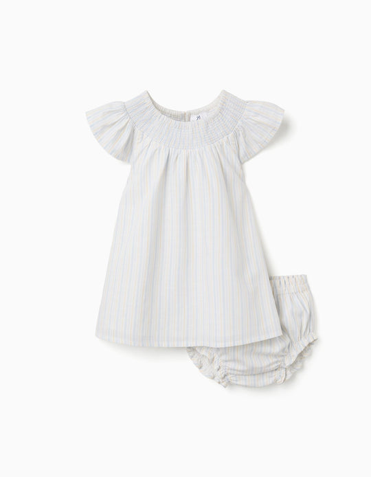 Striped Cotton DreAnd Bloomers B&S For Baby Girls White Yellow Blue