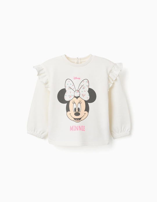 Cotton Sweatshirt With Minnie Print For Baby Girls, Light Beige