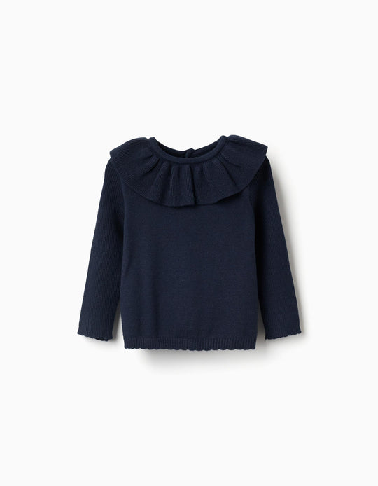 Sweater Kinit Ruffle, Dark Blue