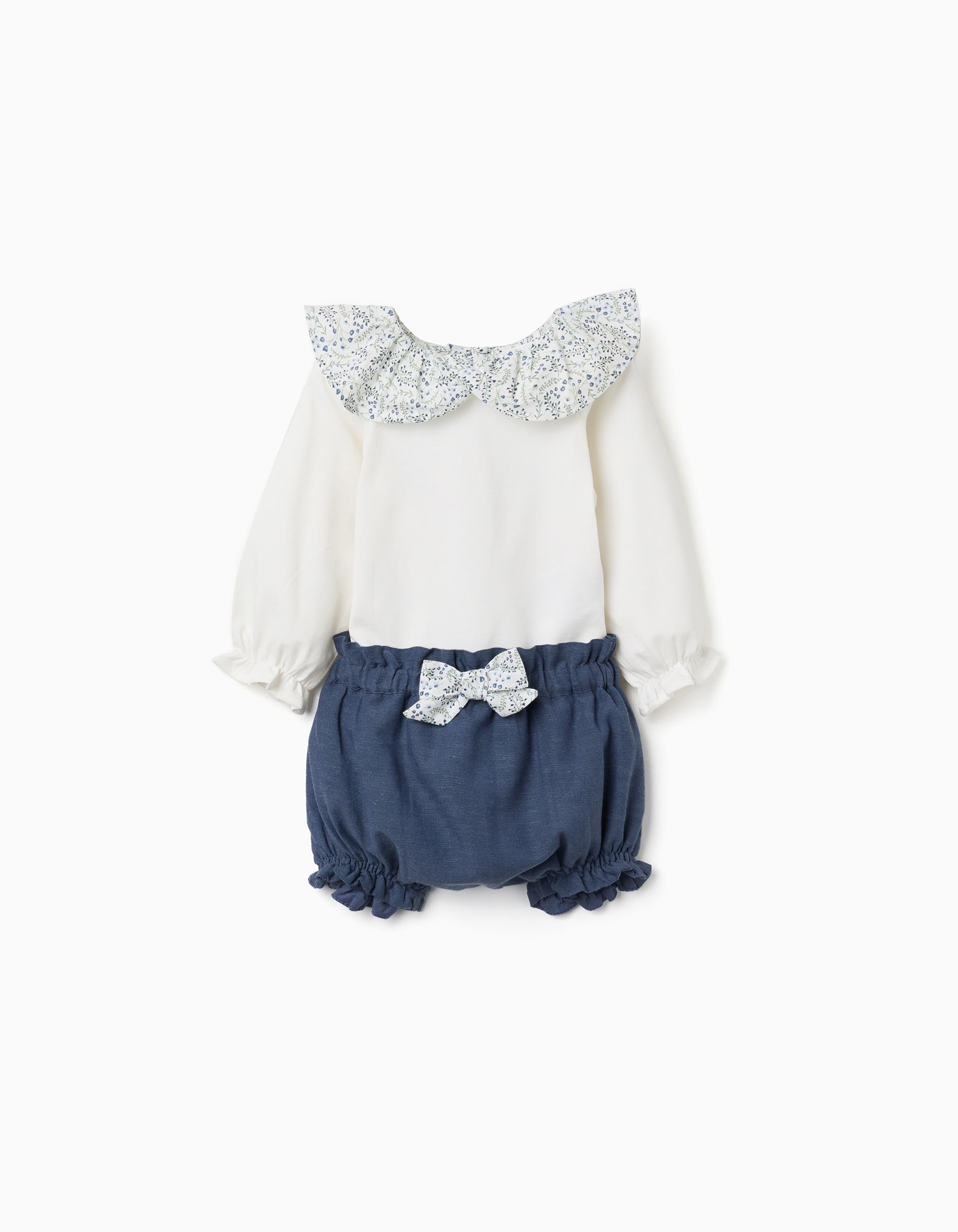 Cotton Bodysuit + Shorts With Ruffles You&Me For Newborn Girls White Blue