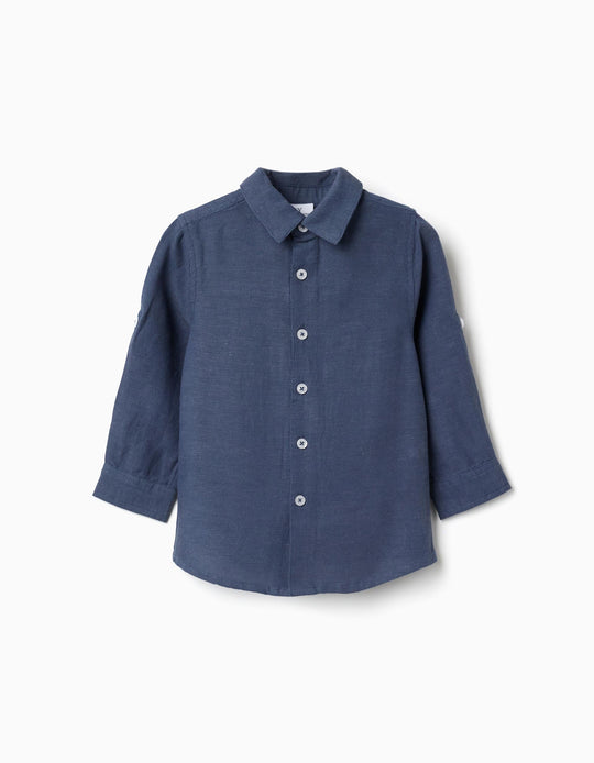 Shirt In Linen With Roll-Up Sleeves You&Me For Baby Boys, Blue