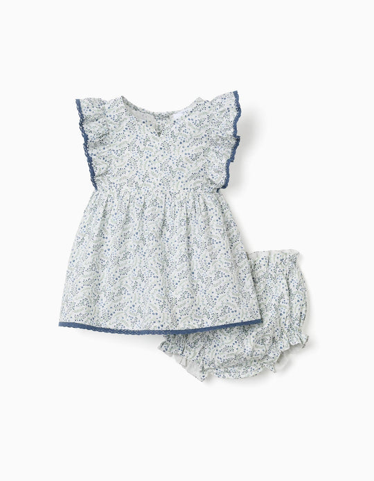 Cotton Dress + Bloomers With Floral Motif You&Me For Newborn Girls, White