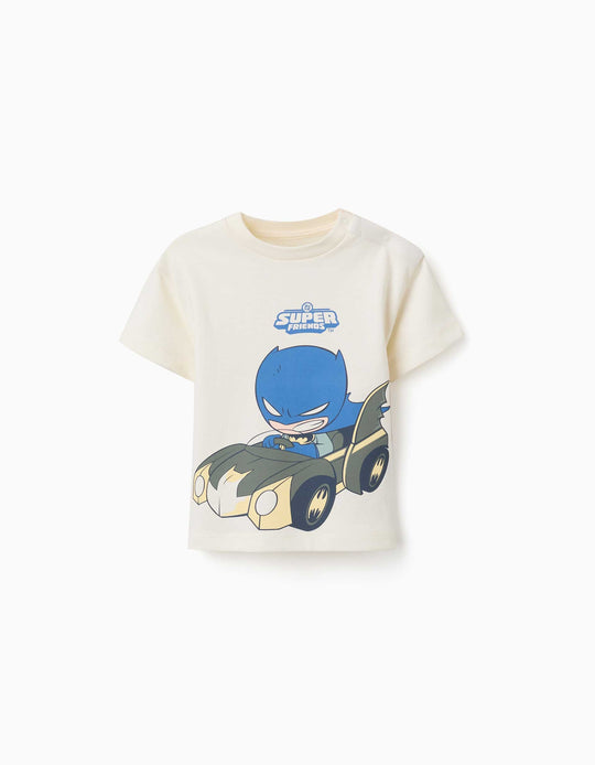 Cotton T-Shirt With Batman Print For Babies And Boys, Light Beige