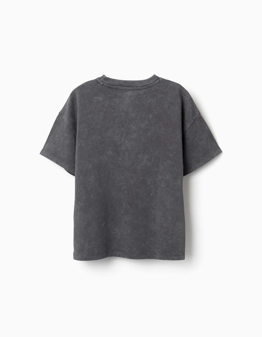 Cotton T-Shirt With Stitch Print For Children, Dark Grey