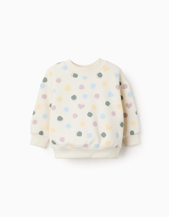 Brushed Sweatshirt With Hearts And Dots Pattern For Baby Girls, White