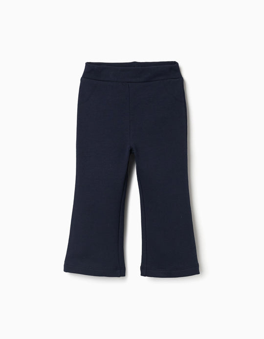Flared Brushed Leggings For Baby Girls, Navy Blue