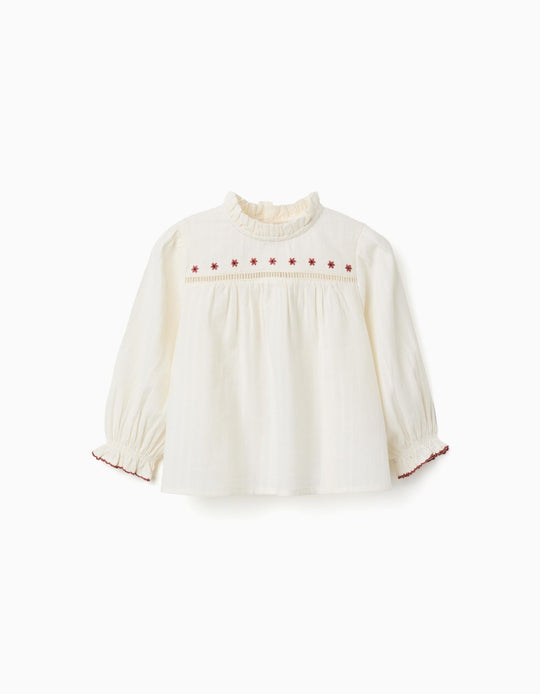 Long-Sleeve Dobby Shirt For Baby Girls, White
