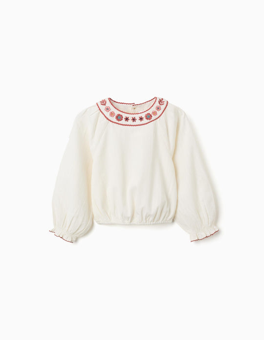 Long-Sleeve Dobby Shirt For Girls, White