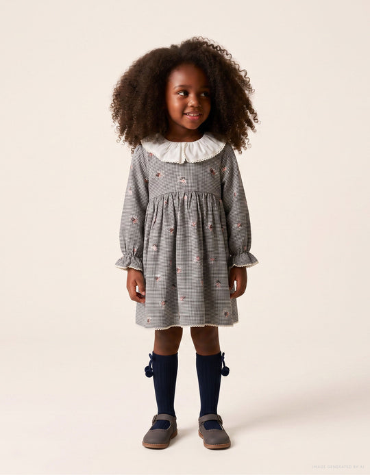 Ls Dress Cotton Aop, Dark Blue