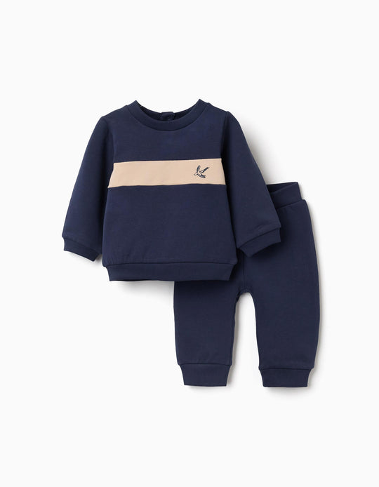 Brushed Sweatshirt And Joggers Set For Newborn Boys, Navy Blue