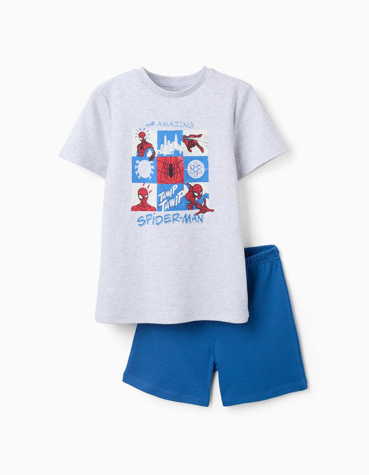 Short Pyjamas With Spider-Man Glow-In-The-Dark Print For Boys, Grey/Blue