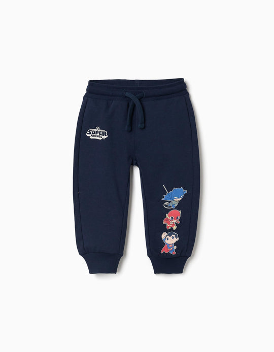 Cotton Joggers With Super Friends For Babies And Boys, Navy Blue