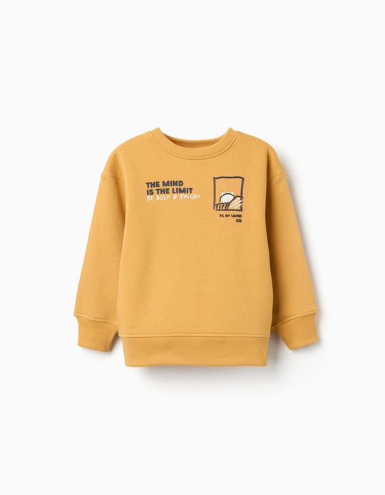 Brushed Sweatshirt With Embossed Print For Boys, Yellow