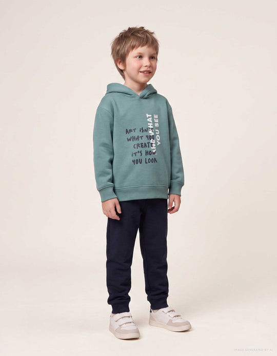 Brushed Sweatshirt And Joggers Set With Print For Boys, Blue Green/Blue