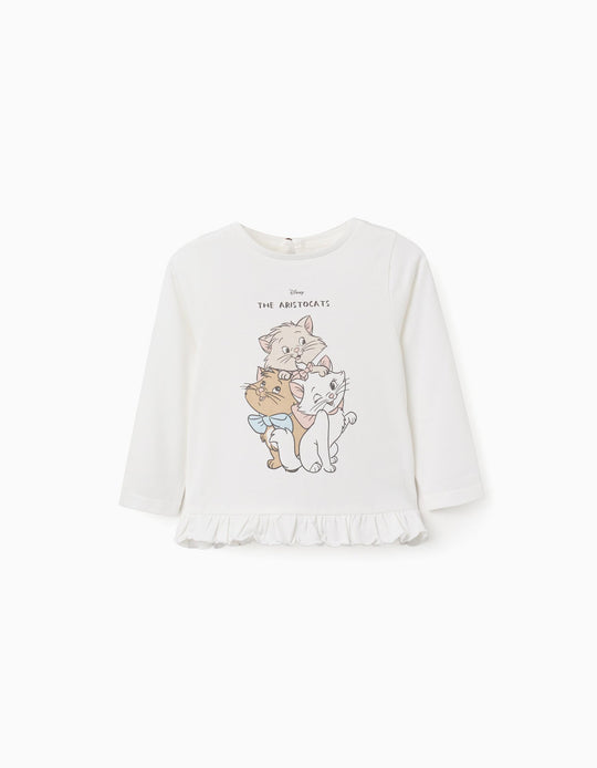 Long Sleeve Cotton T-Shirt With The Aristocats For Baby Girls, White