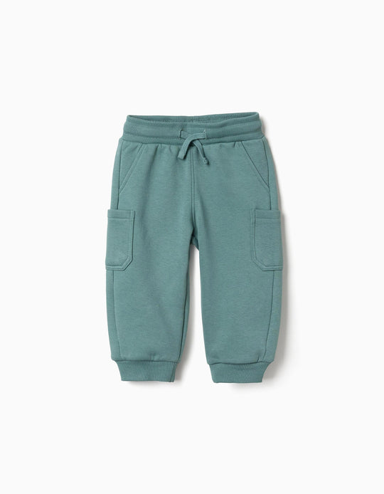 Brushed Fleece Joggers With Cargo Pockets For Baby Boys, Blue Green