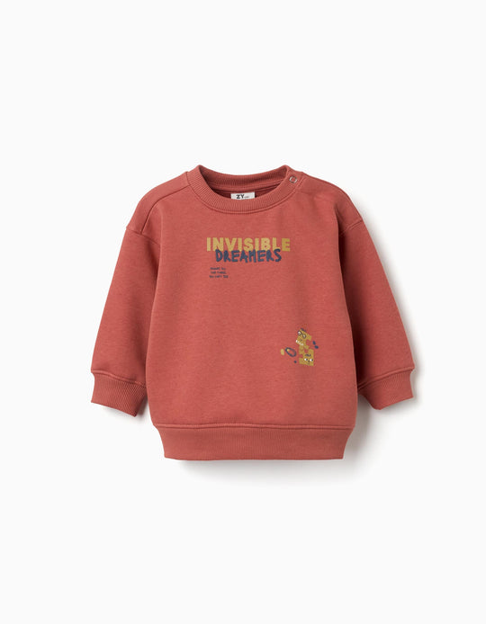 Brushed Sweatshirt With Invisible Dreamers Print For Baby Boys, Terracotta