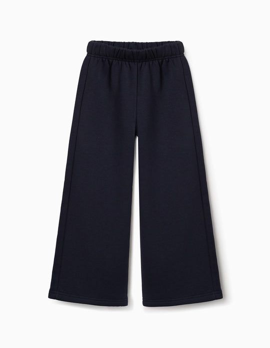 Wide Leg Fleece Trousers With Brushed Lining For Girls, Navy Blue