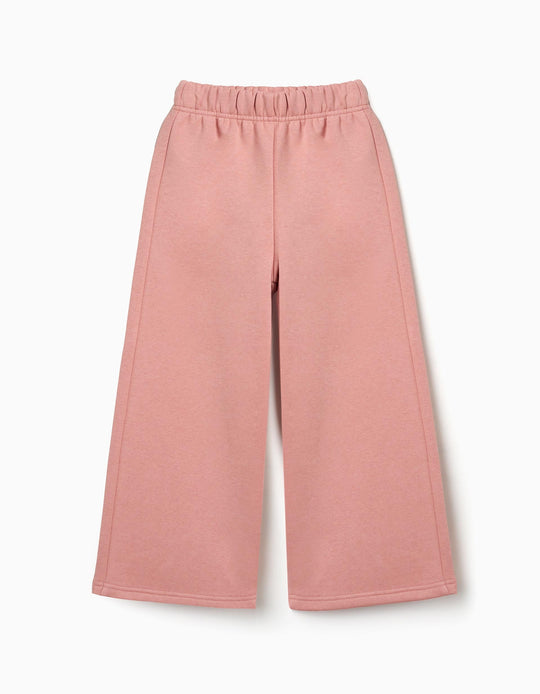 Wide Leg Fleece Trousers With Brushed Lining For Girls, Light Pink