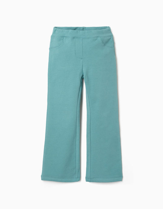 Flared Brushed Jeggings For Girls, Blue-Green