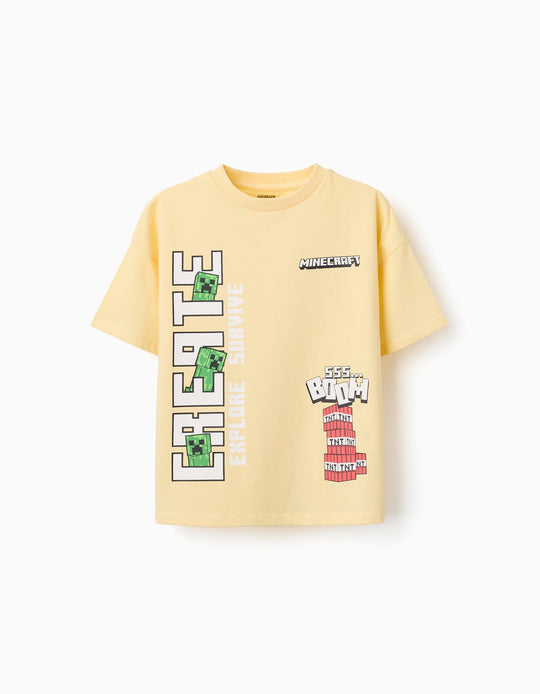 Cotton T-shirt With Minecraft Prints For Boys, Yellow