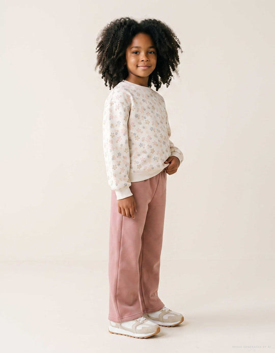 Brushed Jogging Set With Floral Print For Girls, White/Pink