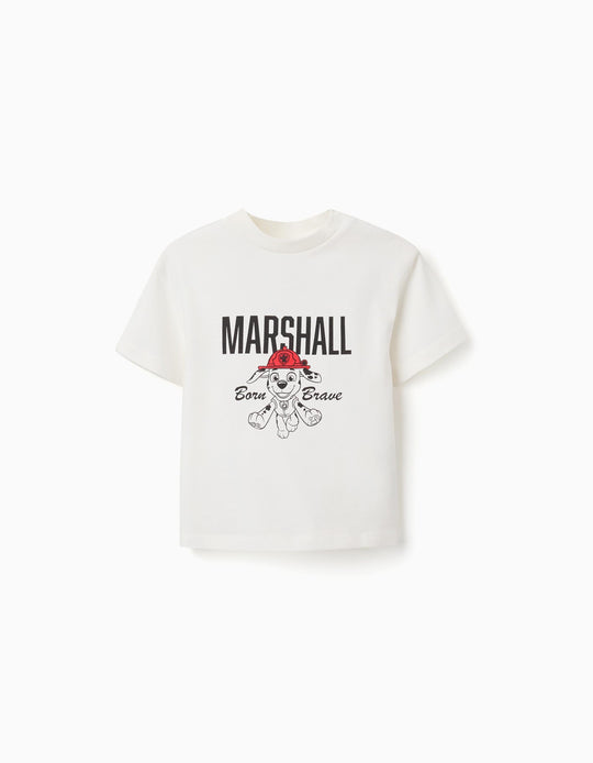Cotton T-shirt With Marshall Prints For Babies And Boys, White
