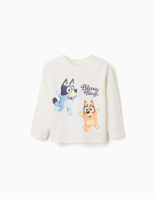 Long Sleeve Cotton T-Shirt Bluey For Babies And Children, White