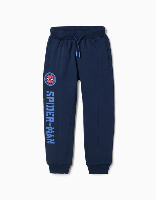 Brushed Joggers With Spider Man Print And Drawstring For Boys, Navy Blue