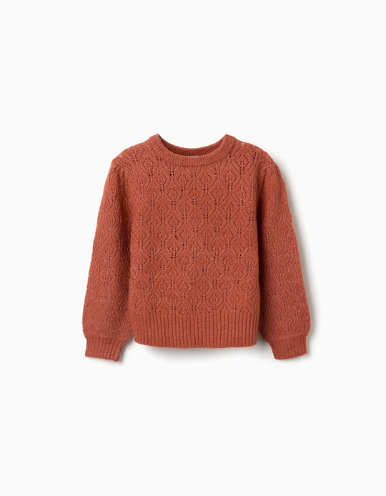 Knit Sweatshirt For Girls, Brown